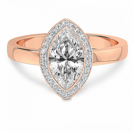 Upturned Dome Bezel Halo Lab Diamond Ring front view