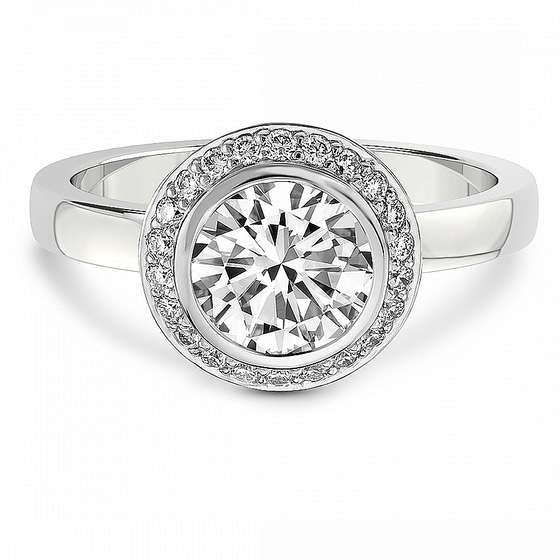 Upturned Dome Bezel Halo Lab Diamond Ring front view