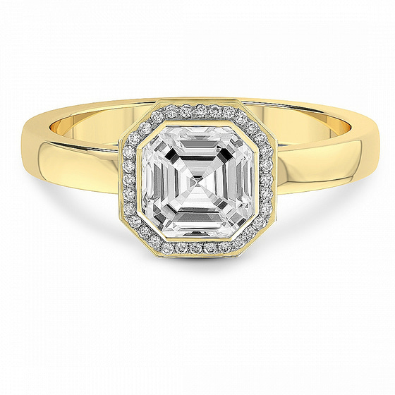 Upturned Dome Bezel Halo Lab Diamond Ring front view