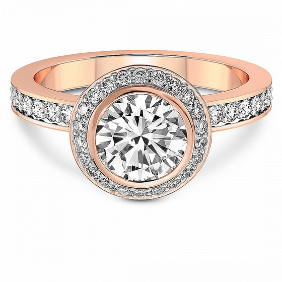 Bell Dome Bezel Halo Eternity Lab Diamond Ring front view
