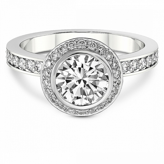 Bell Dome Bezel Halo Eternity Lab Diamond Ring front view