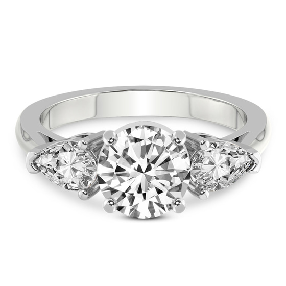 Della Three stone Side Pear Lab Diamond Ring front view