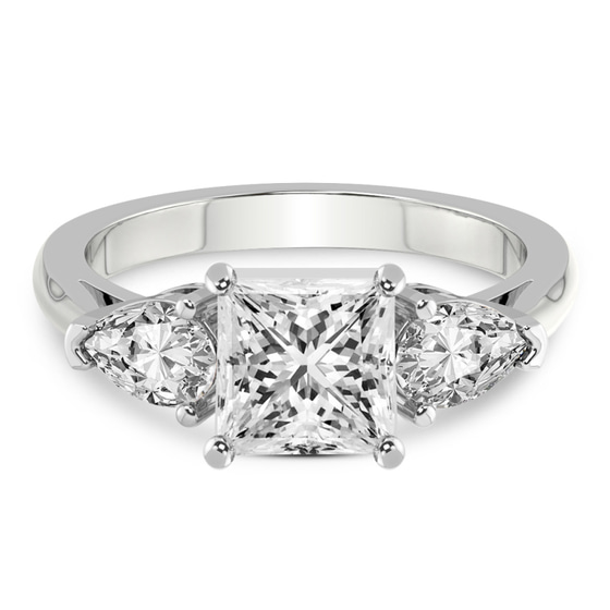 Winnie Harlow Three stone Side Pear Lab Diamond Ring front view
