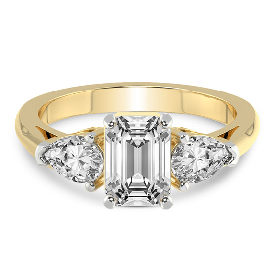 Winnie Harlow Three stone Side Pear Lab Diamond Ring front view