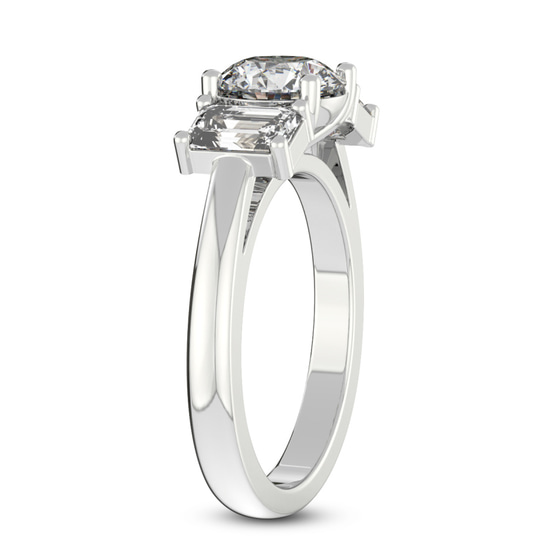 Lauren Three stone Side Emerald Lab Diamond Ring top view