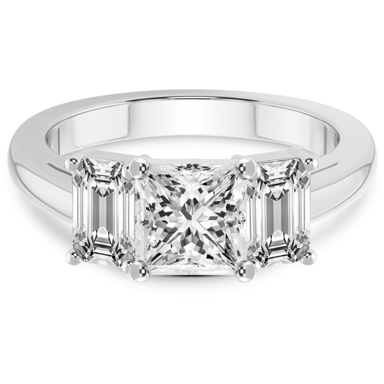 Lauren Three stone Side Emerald Lab Diamond Ring