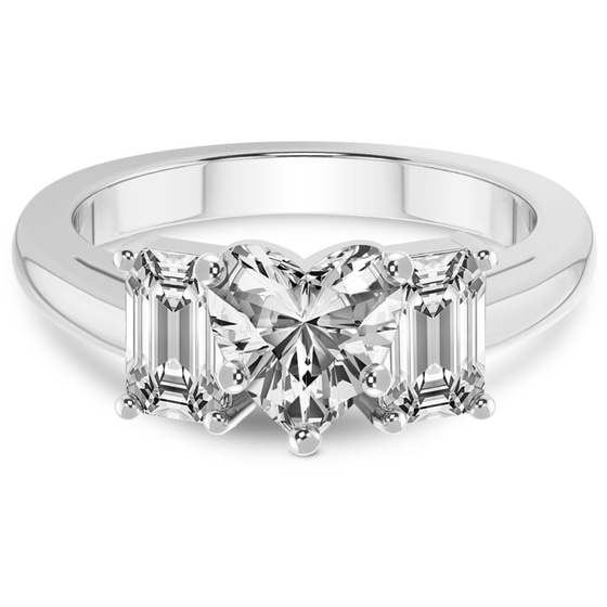 Lauren Three stone Side Emerald Lab Diamond Ring front view