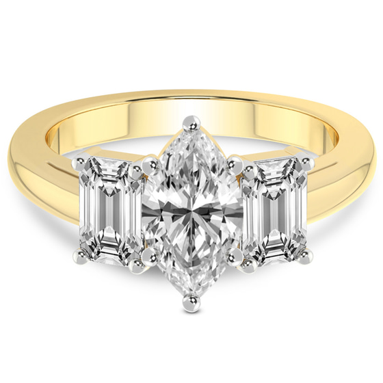 Lauren Three stone Side Emerald Lab Diamond Ring front view
