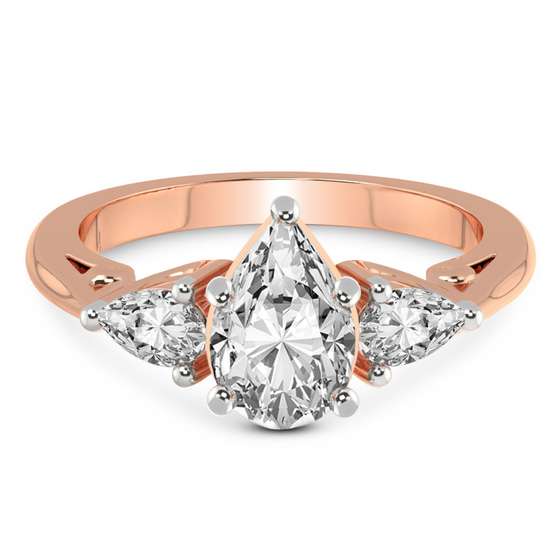 Leona Three stone Side Pear Lab Diamond Ring front view