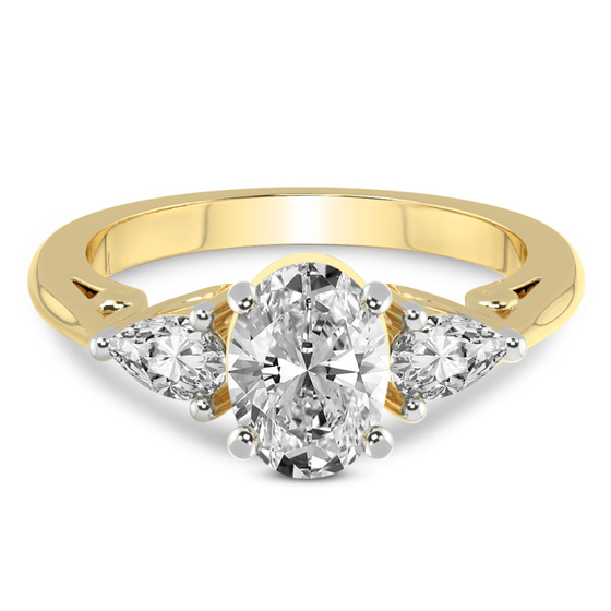 Leona Three stone Side Pear Lab Diamond Ring front view