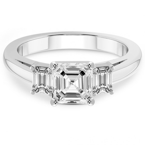 Denise Three stone Side Emerald Lab Diamond Ring front view