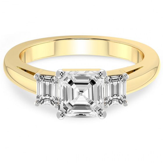 Denise Three stone Side Emerald Lab Diamond Ring front view