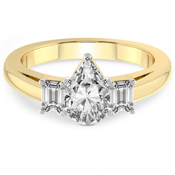 Denise Three stone Side Emerald Lab Diamond Ring front view