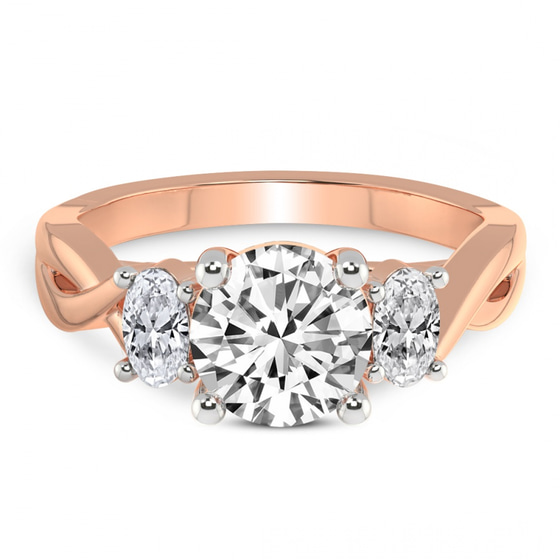 Dionne Three Stone Side Oval Lab Diamond Ring front view
