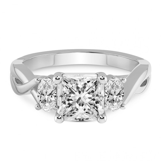 Dionne Three Stone Side Oval Lab Diamond Ring front view