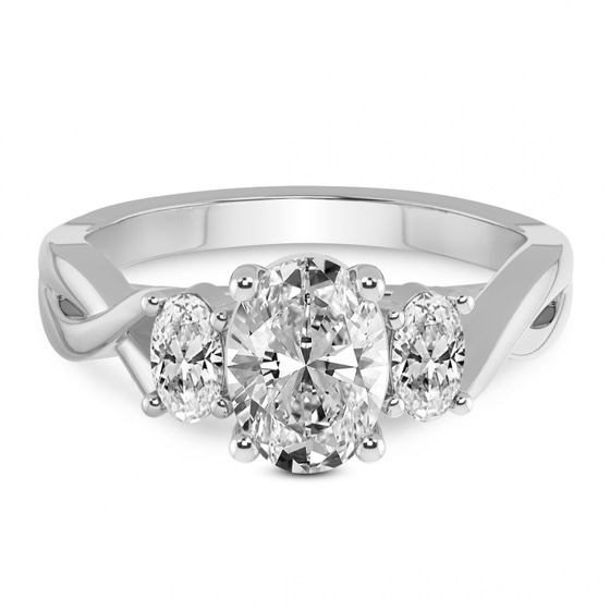 Dionne Three Stone Side Oval Lab Diamond Ring front view