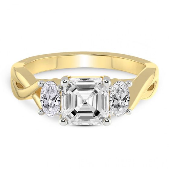 Dionne Three Stone Side Oval Lab Diamond Ring front view