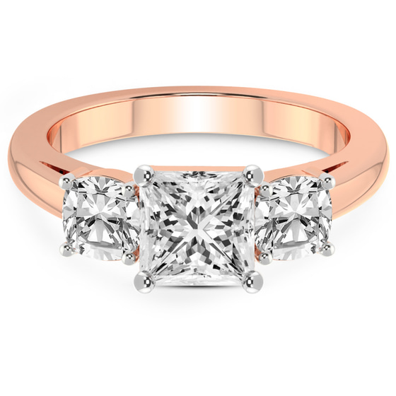 Kinsley Three Stone Side Cushion Lab Diamond Ring front view