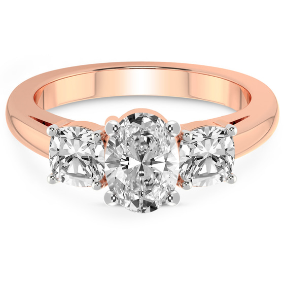 Kinsley Three Stone Side Cushion Lab Diamond Ring front view