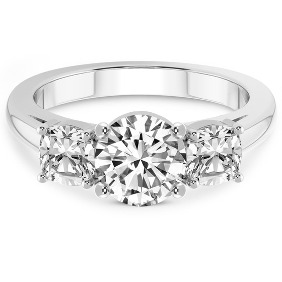 Kinsley Three Stone Side Cushion Lab Diamond Ring front view