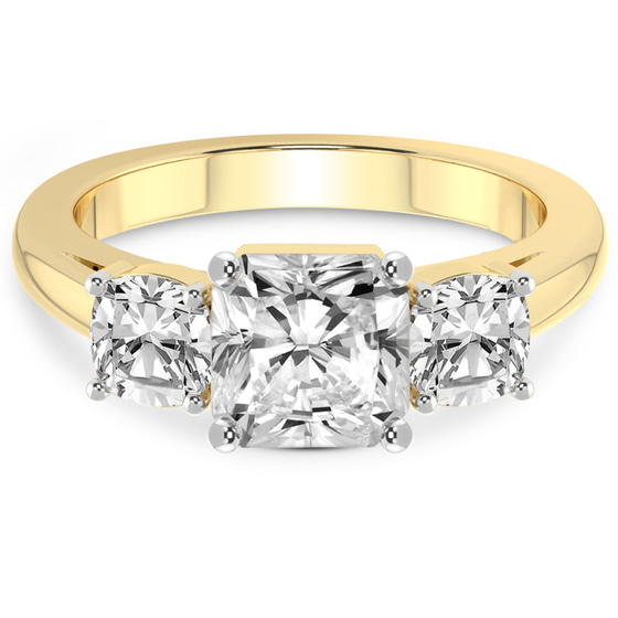 Kinsley Three Stone Side Cushion Lab Diamond Ring front view