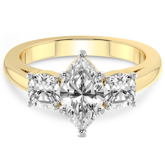 Kinsley Three Stone Side Cushion Lab Diamond Ring front view