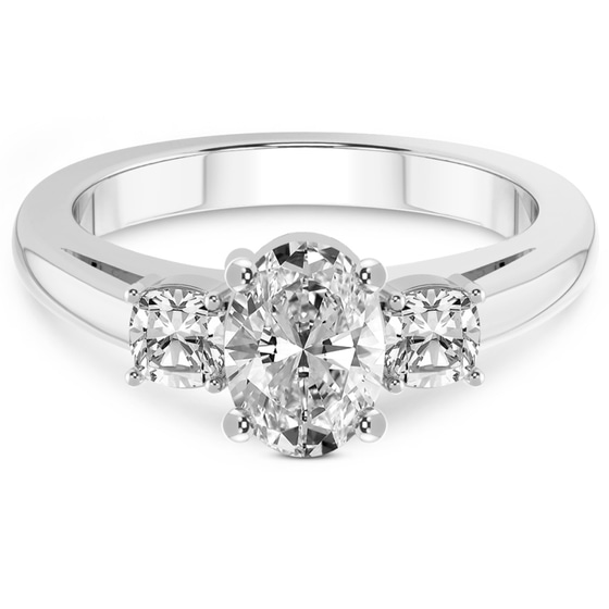 Emery Three Stone Side Cushion Lab Diamond Ring front view