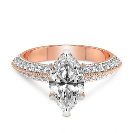 Dua Side Stone Knife Edge Lab Diamond Ring front view
