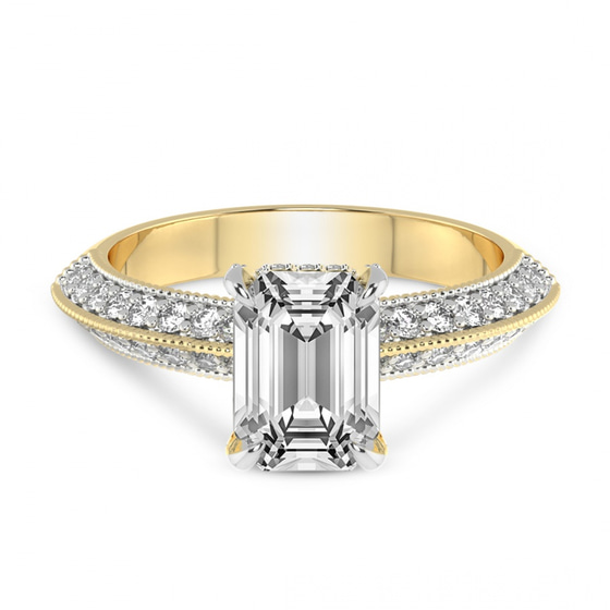 Dua Side Stone Knife Edge Lab Diamond Ring front view