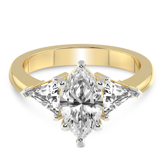 Caroline Three Stone Side Trillion Lab Diamond Ring front view