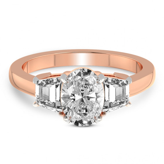 Dianna Three Stone Side Trapezium Lab Diamond Ring front view