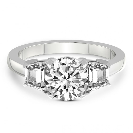 Dianna Three Stone Side Trapezium Lab Diamond Ring front view