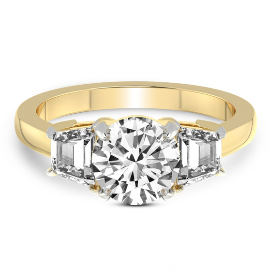 Dianna Three Stone Side Trapezium Lab Diamond Ring front view