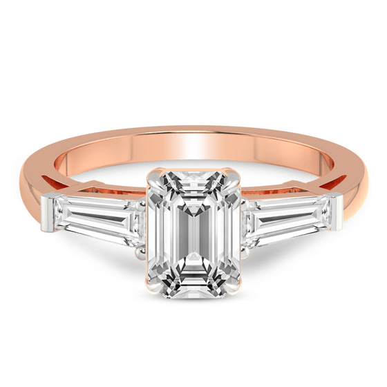 Madison Three Stone Side Baguette Lab Diamond Ring front view
