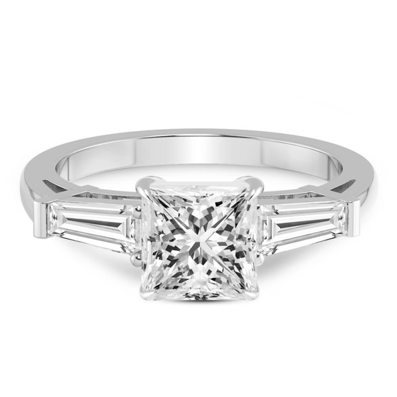 Jennifer Lopez Three Stone Side Baguette Lab Diamond Ring front view
