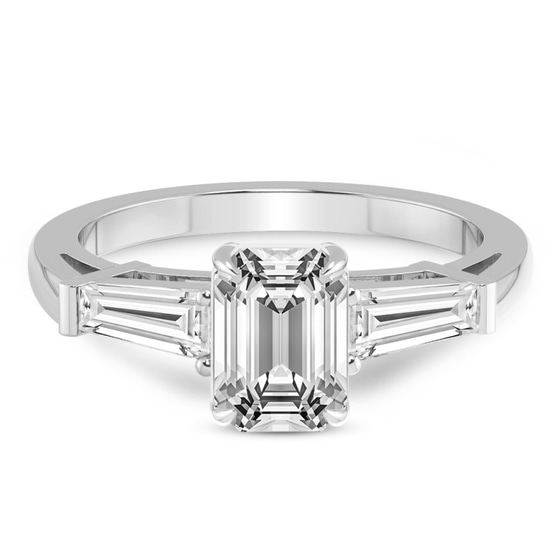 Jennifer Lopez Three Stone Side Baguette Lab Diamond Ring left view