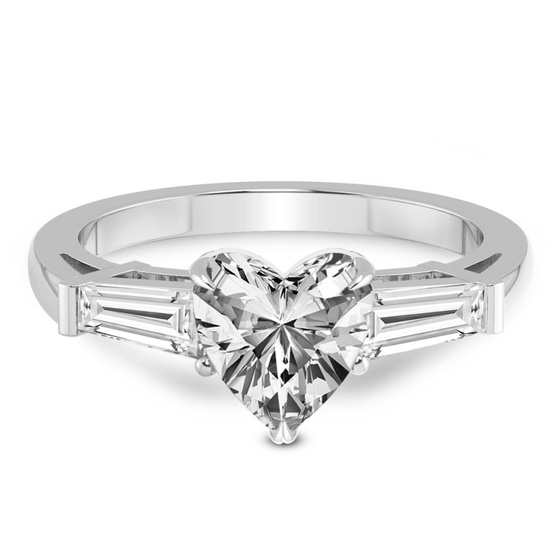 Madison Three Stone Side Baguette Lab Diamond Ring front view