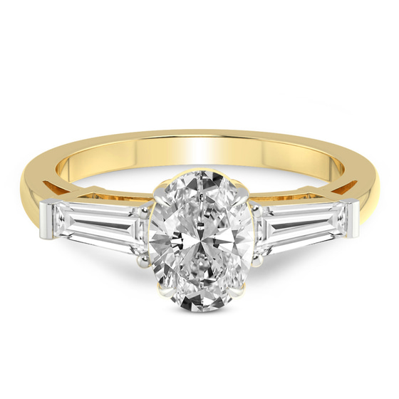 Madison Three Stone Side Baguette Lab Diamond Ring front view