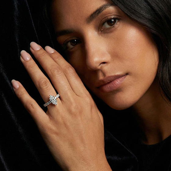 Selena Gomez Entwined Prongs Lab Diamond Ring front view