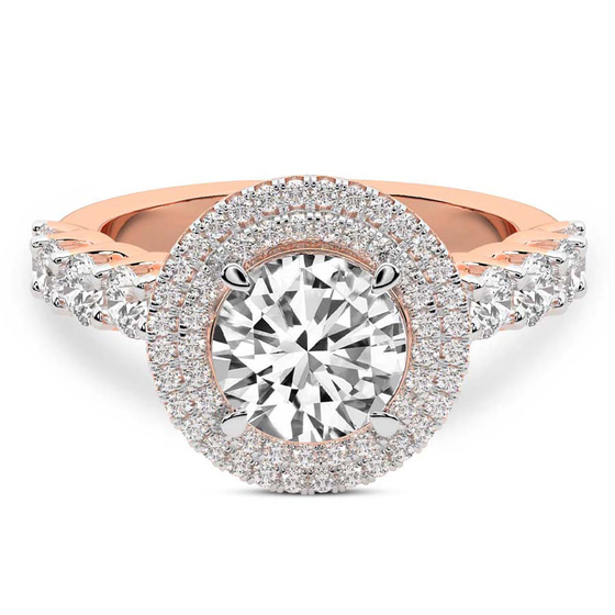 Crowned Cresta Double Halo Lab Diamond Ring front view