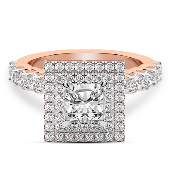 Crowned Cresta Double Halo Lab Diamond Ring front view