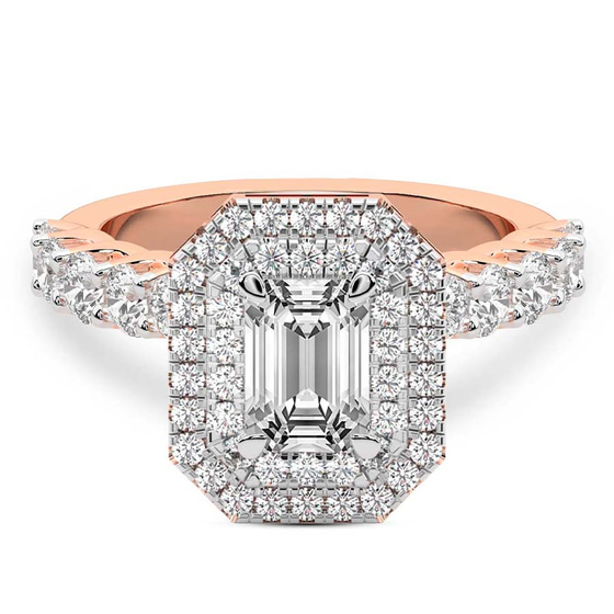 Crowned Cresta Double Halo Lab Diamond Ring front view