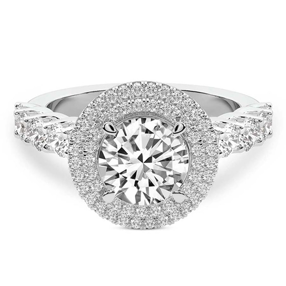 Crowned Cresta Double Halo Lab Diamond Ring front view