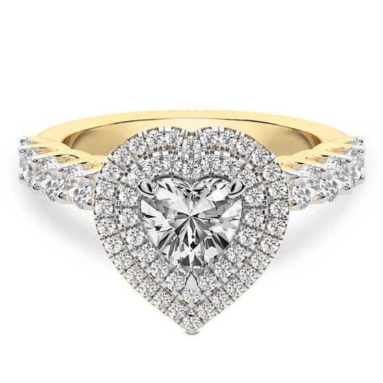 Crowned Cresta Double Halo Lab Diamond Ring front view