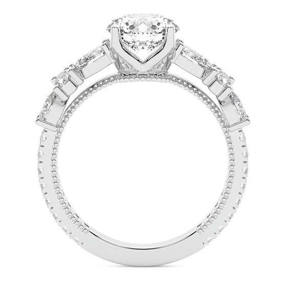 Chrizan Round & Pear Side Stone Lab Diamond Ring