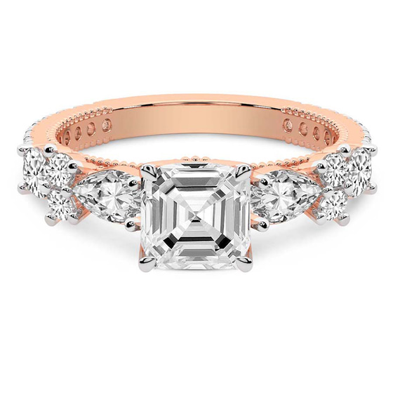 Chrizan Round & Pear Side Stone Lab Diamond Ring front view