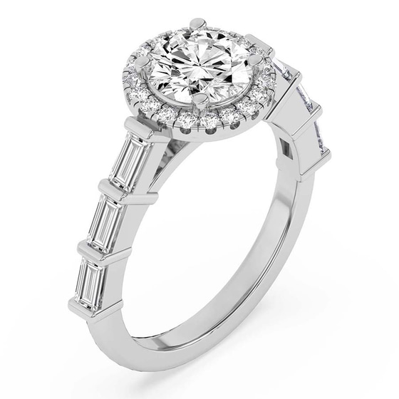 Rachel Halo Side Stone Lab Diamond Ring left view