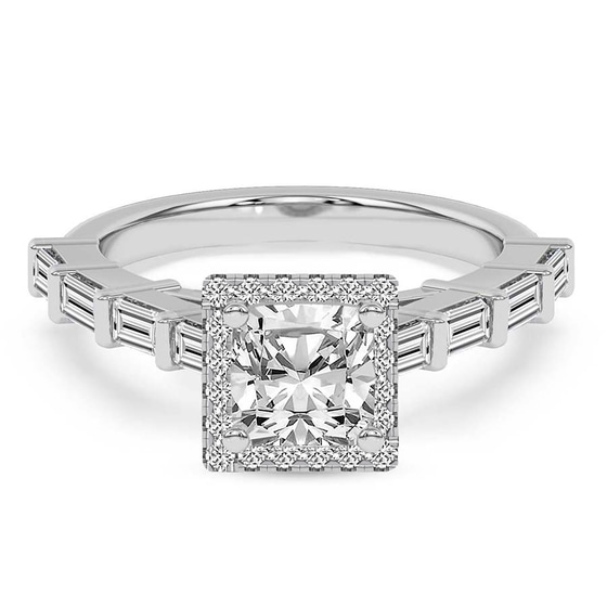 Rachel Halo Side Stone Lab Diamond Ring front view