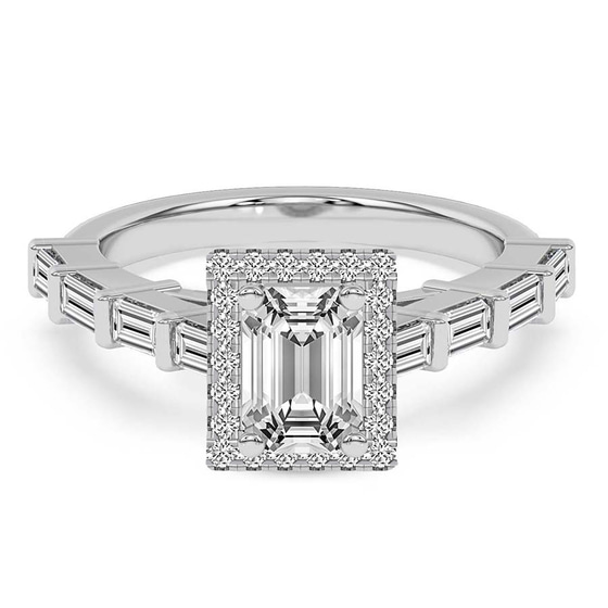 Rachel Halo Side Stone Lab Diamond Ring front view
