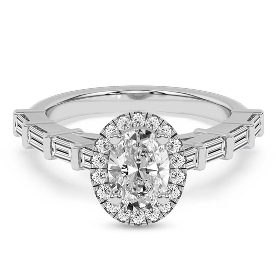Rachel Halo Side Stone Lab Diamond Ring front view